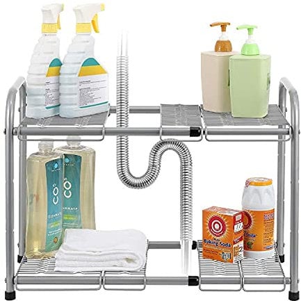 Taylor & Brown® 2 Tier Under Sink Storage Organiser Extendable Kitchen Shelf Rack Adjustable Height with 7 Metal Removable Panels