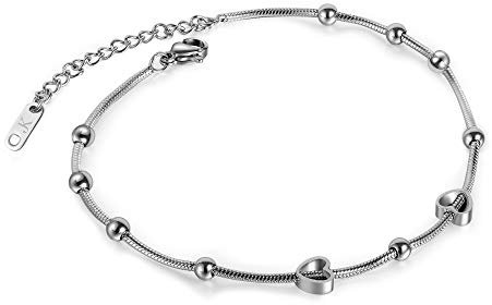 Kim Johanson Edelstahl Damen Fußkettchen *Sunny Love* Herz in Silber mit Einem Extra Starken Karabinerverschluss inkl. Schmuckbeutel