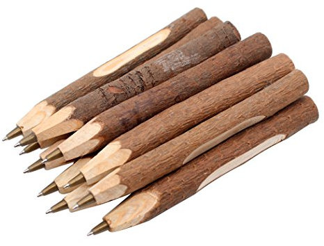 Hillento Handarbeit aus Holz Kugelschreibern, Jahrgang kreativer ursprünglicher ökologischer Holz-Kugelschreiber, Schulmaterial, 10pcs, kurz Stil