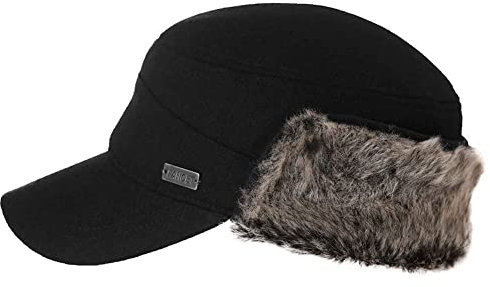 Fancet Unisex Earflap Army Military Radar Winter Mütze Baseball Cadet Cap 56-62 cm, 89506-schwarz, large