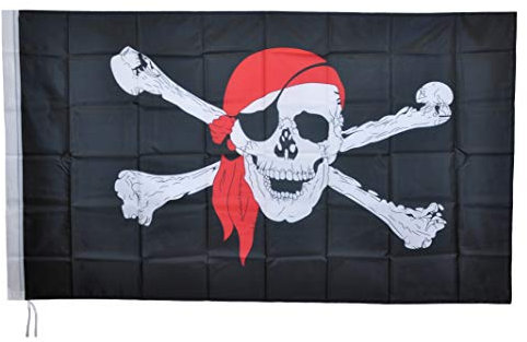 G.V Bandiera Pirati dei Caraibi con Bandana Rossa Bucanieri Pirate Flag Teschio cm 90x150