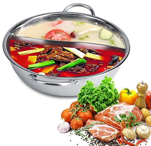 Yuanyang Hot Pot, Hot Pot En Acier Inoxydable Avec Séparateur Marmite à Soupe, Cuisinière à Induction De Séparation De Deux Saveurs Pour Le Poêle à Gaz De Cooktop à Induction électrique(34cm)