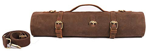 Large Chef’s Knife Roll Bag, Heavy Duty Waxed Canvas Knife Carrier, 11 Pockets Kitchen Cooking Tools Storage Case, Easily Carried By Shoulder Strap ForProfessional Chefs, Culinary School Students