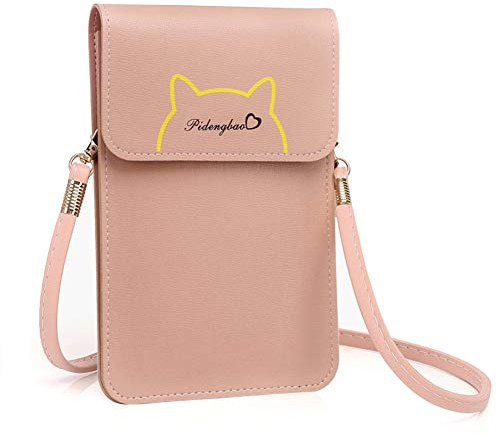 EQLEF Mini umhängetasche, Cute PU-Leder-Handytasche mit Screen Touch Clear Window Crossbody Geldbörse für Telefonschlüssel Geldkarten (Rosa)