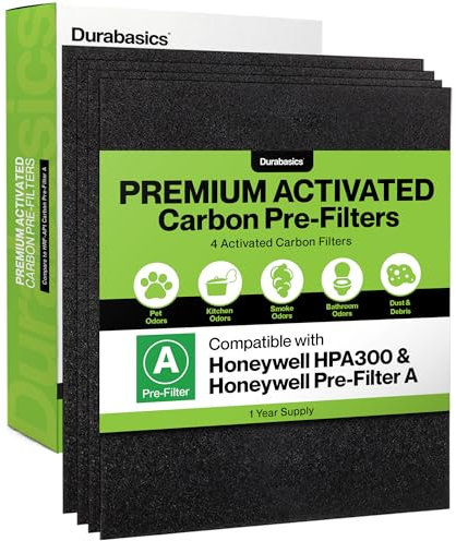 Durabasics 4 Pack of HPA300 Compatible Activated Charcoal Pre Filters, Replacements for Honeywell Filter A & HRF-AP1, Precision Cut Replacements to Fit Honeywell HPA300 Air Purifiers