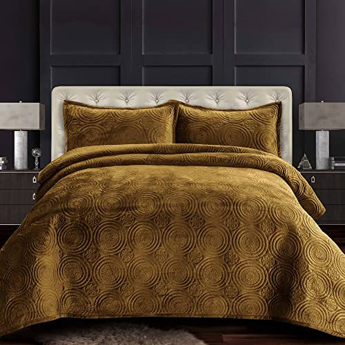 Tribeca Living Übergroße Samt-Steppdecke, 3-teiliges King-Size-Bett-Set, 260 g/m², weicher gesteppter Samt, enthält eine Steppdecke und Zwei Kissenbezüge, Kamel | Ultraweicher 260 g/m² Plüschsamt, übergroße Passform, Komfort für alle Jahreszeiten, 3-teiliges Set mit zwei Kissenbezügen