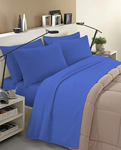 Banzaii Ensemble de Draps Parure de Linge de lit en Flanelle Anti-Boulochage 100% Coton 180x200 cm Bleu Indigo