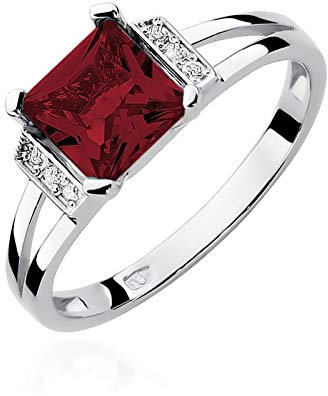 Damen Ring mit Granat 585 14k Gold Weißgold Edelstein Diamanten Brillanten