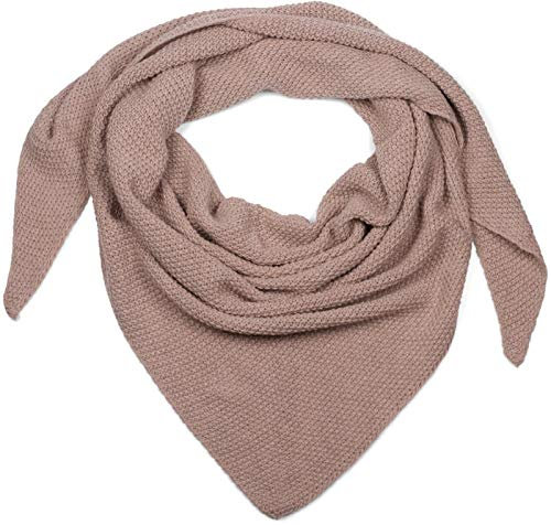 styleBREAKER Damen Strick Dreieckstuch | Weiches Schultertuch mit Reiskorn Muster | Unifarbenes Dreiecktuch aus Wolle Mix | Made in Italy | 190 x 72 cm, Farbe:Altrose
