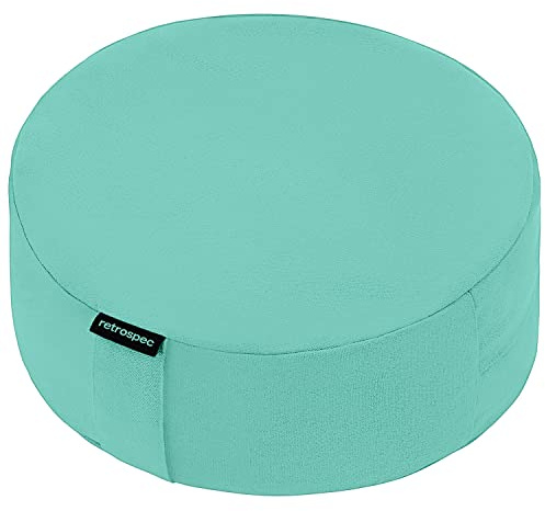 Retrospec Sedona Zafu Meditationskissen, gefüllt mit Buchweizenschalen – Yogakissen für Meditationspraxis – maschinenwaschbarer Bezug aus 100% Baumwolle & strapazierfähiger Tragegriff; rund, Meerglas