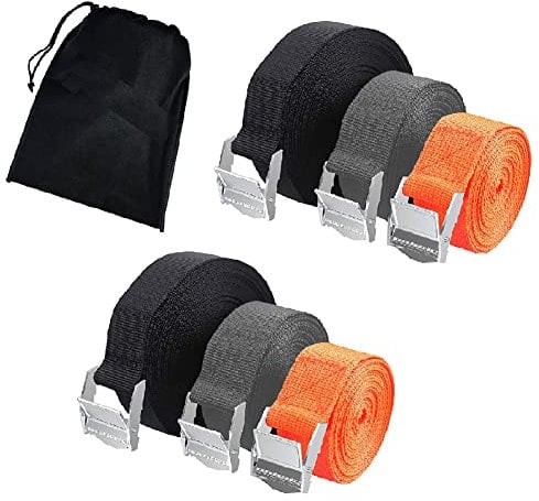 YIXISI 6 Stücke Spanngurt Befestigungsgurt, Verstellbare Ratsche Zurrgurt, Befestigungsriemen mit Tragetasche, für Motorrad, Auto, Anhänger, Gepäck, Boot, 2.5cm, 2 Schwarz 5m, 2 Orange 2m, 2 Grau 3m