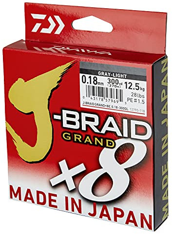 Daiwa J-Braid Grand X8E 0.06mm, 5.0kg/11.0lbs, 270m, Grigio Chiaro, Filo da Pesca Trecciato, 12793-106