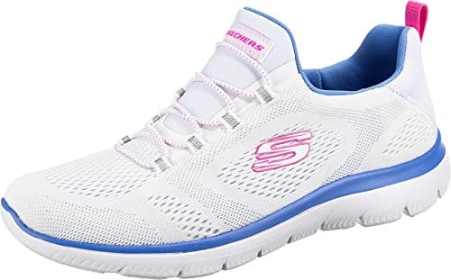Skechers Viste Perfette Sulle Cime, Scarpe da ginnastica Donna, Bianco Mesh Pervinca Rosa Trim, 41 EU