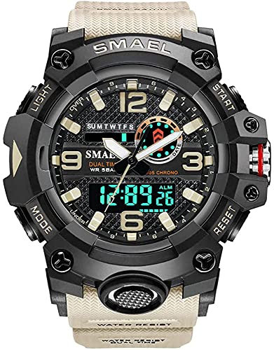 Fomtty Orologi Militari Uomo, Orologio da Uomo Analogico e Digitale, Orologio Sportivo, Impermeabile Orologio LED con Cronometro Digitale Orologio Luxury Casual Wristwatch (Cachi)