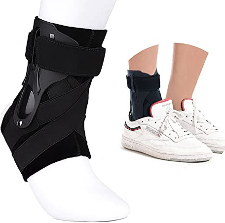 Knöchelbandage mit seitlichen Stabilisatoren und Kreuz-Hilfsgürtel, Stärke, Schutz für Sportverletzungen, Erholung von Knöchelverstauchungen, Arthritis, Zerrung, Fußschmerzlinderung, 1 Stück (M)