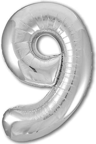 Luftballon 9. Geburtstag Zahl 9 Silber XXL Riesen Folienballon 100cm Geburtstagsdeko Ballon Zahl Deko zum Geburtstag. Fliegt mit Helium.
