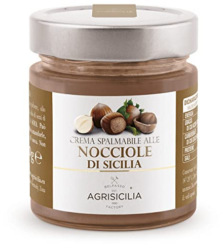Agrisicilia Crema spalmabile alle Nocciole di Sicilia, ideale per colazioni e merende, dal gusto dolce e avvolgente, 200 grammi