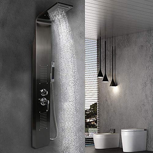 Willonin Colonne de Douche Panneau de Douche pour Salle de Bain Système de Douche panneau de douche multifonctionnel - 5 modes de bec- Acier Inoxydable (Noir)