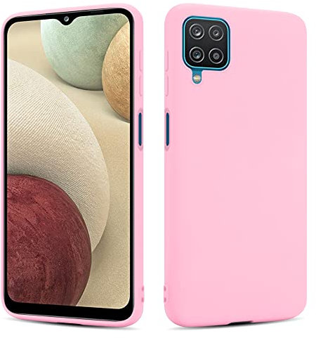 SHAANS Case For Samsung Galaxy A12 TPU Silicone Rubber Phone Case Soft Matt Finish (Pink)
