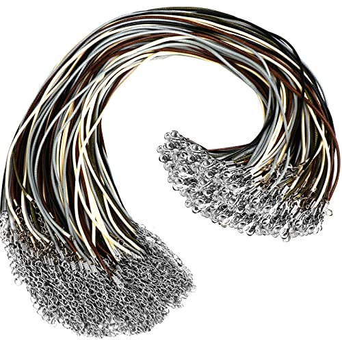 100 cordones de cuero con cierres, cuerda de collar de cuerda, 5 colores para colgantes, cadenas de collar premium de 19.7 pulgadas para suministros de fabricación de joyas, cordón encerado de 2 mm