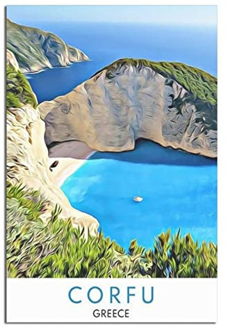 EWPLOREWASP Korfu Griechenland Vintage Reise Poster Leinwand Kunst Poster Geschenk Wanddekoration Malerei Poster Dekorative Poster