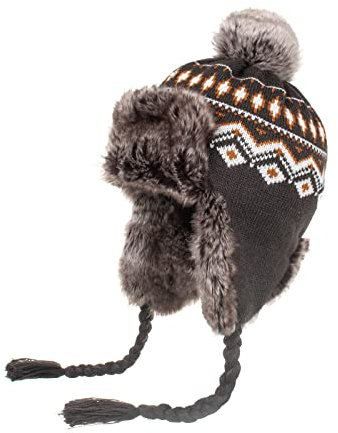 Damen Winter Mütze Strick Fliegermütze Ohrenschützer Trapper mütze Warm Fellmütze (Grau)