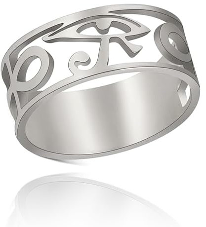 SIPURIS Ägypten Auge des Horus Ring Ägyptisches Ankh Kreuz Angst Spinner Ring Edelstahl Herren Ring Drehbarer Zappelring Stressabbau Hochzeit für Frauen Paar Versprechen, 8, Edelstahl, Kein Edelstein