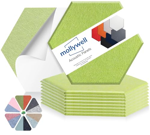 Mollywell Sechseckige Akustikplatten, hohe Dichte, Schalldämmung, dekorative Lärmreduzierung, Filz-Wandfliesen für Decken, Heimbüro und Spielzimmer (Obstgrün), 35,6 x 30,5 x 1,1 cm