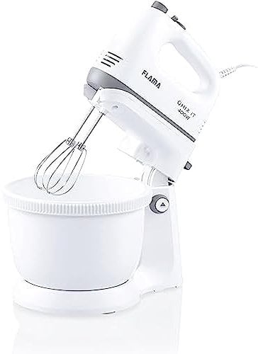 Flama Batidora de Varillas y Amasadora con Bol Giratorio 1417FL, 400W, Blanca, 5 Velocidades, 3,4L de capacidad, Función Turbo, Desmontable