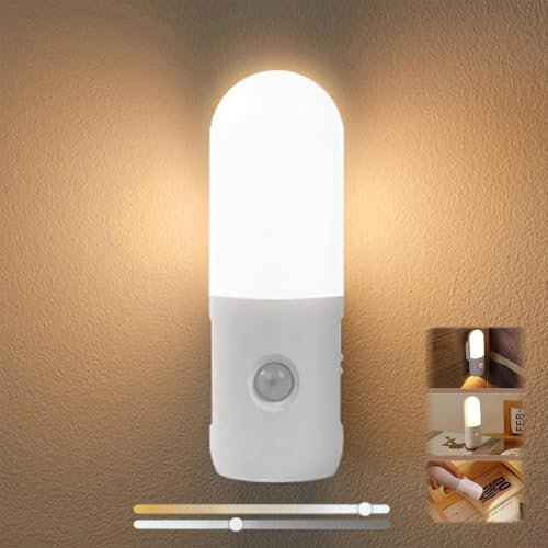 JZCDR Lampe Murale Sans Fil Rechargeable Détecteur de Mouvement Applique Murale Intérieur Dimmable Appliques LED a Pile avec Interrupteur USB Veilleuse Batterie Eclairage Mural Chambre Escaliers