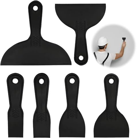 6 Pieces Black Plastic Scraper Tool Set, Wallpaper Scraper Plastic, Paint Scraper Plastic Tool for Spackling, Spatula Scraper, Filler Scraper for Patching, Car Painting scrapers
