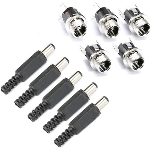 ACICS 10PCS DC Connector 5.5x2.1mm 3.5x1.3mm DC Power Plug Male Female Jack Socket Nut Panel Mount DC Power Adapter Connectors 5.5 * 2.1 (Color : Type J 5Pair)