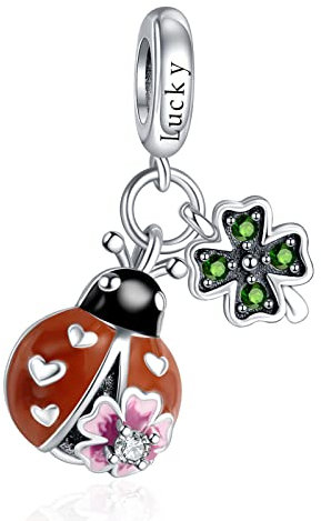 Annmors Charm 925 Sterling Silber Bead Charms Lucky Leaf Ladybug with Cubic Zirconia für Europäische Armbänder und Halskette,Schmuck Geschenk für Damen Herren