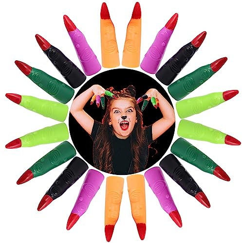 Cisixin 20 Stück Farbige Ghost Nail Cover, Halloween Hexenfinger Hexe Gruselig Falsche Finger Nagelabdeckungen für Halloween Cosplay Party, Kostüm Maskerade Supplies(Gemischte Farbe)