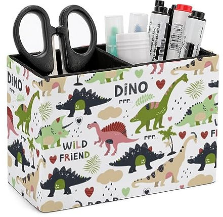 Quteprint Porte-stylos, porte-crayons pour organiseur de bureau, en cuir synthétique, motif dinosaure sauvage, rangement de papeterie, de pinceaux de maquillage, organisateur de stylos pour bureau et