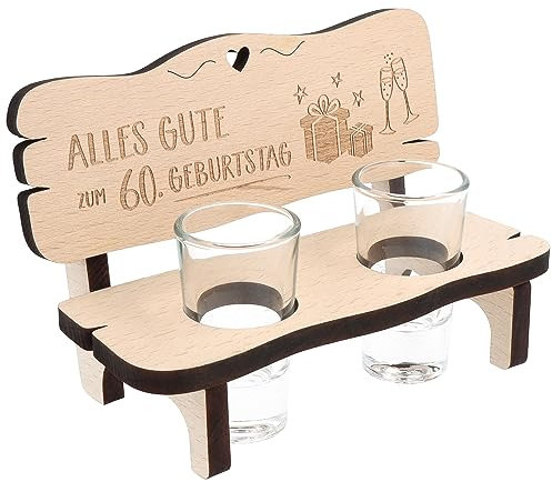 Spruchreif | Schnapsbank mit Gravur | Schnapsbank mit 2 Gläsern | Schnapslatte mit Gläsern | Trinkbank | Jubiläum | Lustiges Geschenk zum Geburtstag | Geschenk 60.Geburtstag