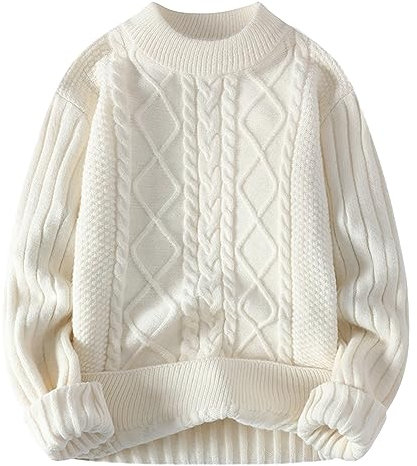 Mens Womens Aran Jumper Fairisle Cable Knit Jumper Long Sleeve Crew Neck Oversized Vintage Sweater Pullover Unisex
