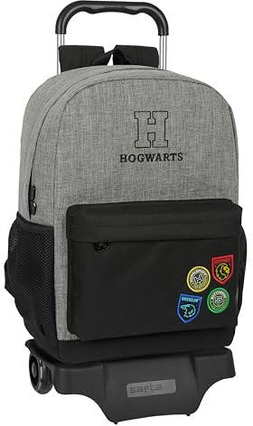 Harry Potter House OF CHAMPIONS Großer Rucksack mit Trolley, ideal für Kinder unterschiedlichen Alters, bequem und vielseitig, Qualität und Widerstandsfähigkeit, 30 x 14 x 43 cm, Grau Melange/Schwarz,
