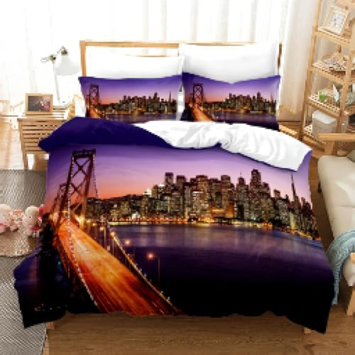 ZXBNNN Bettwäsche-Set „New York City Night View“, Queen-Size-Bett, Bettbezug, Kissenbezug, weiche Heimtextilien, 160 x 210 cm x 1/50 x 75 cm x 2
