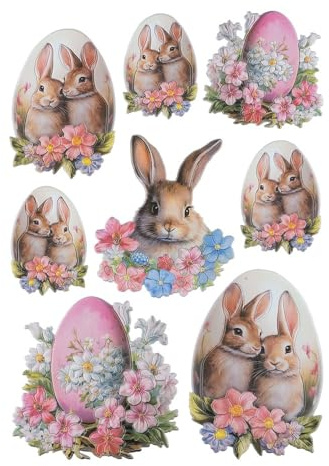 Ideen mit Herz Stickerbogen 3-D Relief-Sticker | Aufkleber | Hochwertig geprägt mit 3-D-Effekt | Fensterbilder | Scrapbooking | Din A4 Bogen mit vielen Motiven (Ei mit Hasenpaar)