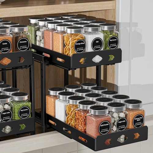 ZDDLOINP Gewürzregal Für Schrank, Gewürzregal Ausziehbar 2 Etagen, Höhe Verstellbar, Mehrfunktional Küche Aufbewahrung & Organisation Geeignet Für Gewürze, Saucen, Konserven B19.2*L27.5*H23.2CM