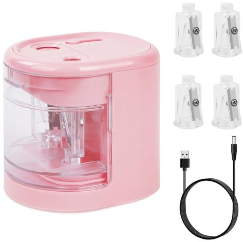 AUAUY Temperamatite Elettrico, Temperini Alimentazione a Batteria o USB, con 4 Lame Sostituibili, Sicuro e Antiscivolo Portatile Due Fori Alimentato per Matite Standard da 6-8 mm/9-12 mm
