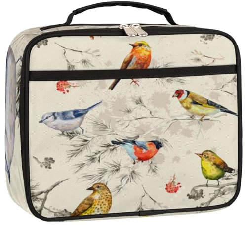 GeMeFv Fiambrera de invierno con diseño de pájaros y camachuelos, bolsa de almuerzo aislada, lonchera vintage, contenedor térmico para viajes, picnic y trabajo