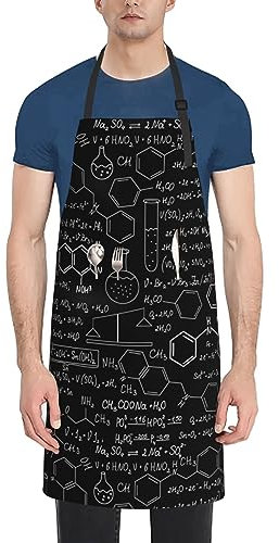 Lrtyuasq Delantal de cocina con estampado de notas musicales, color negro y blanco, con bolsillos, Ciencia abstracta química, Taille unique
