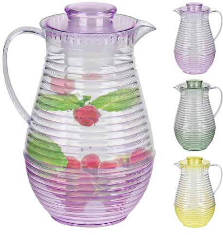 Murago - Krug mit Deckel ca. 2L Lila - Karaffe Kühlkaraffe Sommer Gartenfest BBQ Flaschen Tischdekoration Wasserkaraffe Wasserkrug mit Kühlfunktion Kunststoff