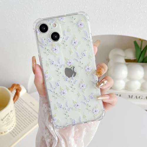ZTOFERA Case for iPhone 14, Transparent Clear Soft TPU Case with Flower Pattern, Ultra Slim Anti-scratch Silicone Gel Protective Bumper Cover for iPhone 14 (6.1) - Purple Flower
