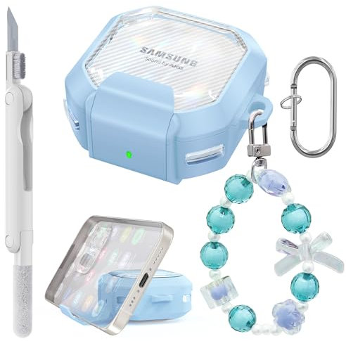 MHYALUDO 【Actualización】 Diseño de Funda Transparente con Cierre Seguro para Galaxy Buds FE (2023)/Funda Galaxy Buds2 Pro (2022)/Galaxy Buds Pro/2 (2021)/Galaxy Buds Live (2020), Azul Cielo carbón