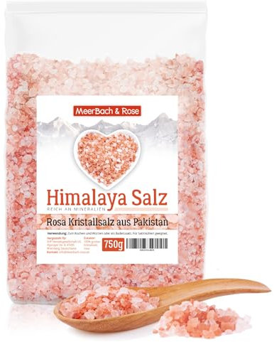 MeerBach & Rose Himalaya Salz, rosa Kristallsalz, 750g grobe Körnung für die Salzmühle, Pink Salt, Badesalz, original aus Punjab Pakistan