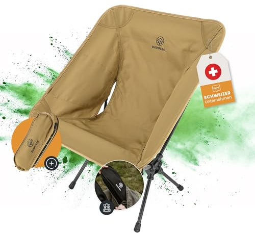 Bushpeak Wildscape Campingstuhl kleines Packmaß mit Transporttasche - Outdoorstuhl Wandern Trekking kompakt bis maximal 150kg (Sand, Mittel)