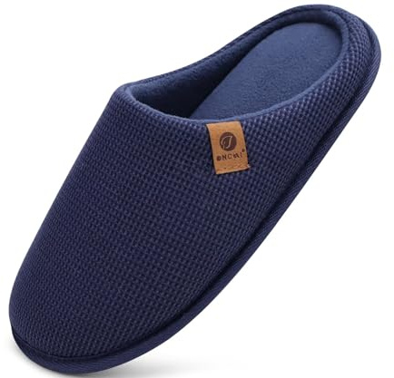ONCAI Chaussons Hommes de Hiver Shake Polaire de Fausse Fourrure Pantoufles en Mousse à Mémoire de Forme Chaussures enavec Semelles Antidérapantes en Caoutchouc Bleu Taille 44